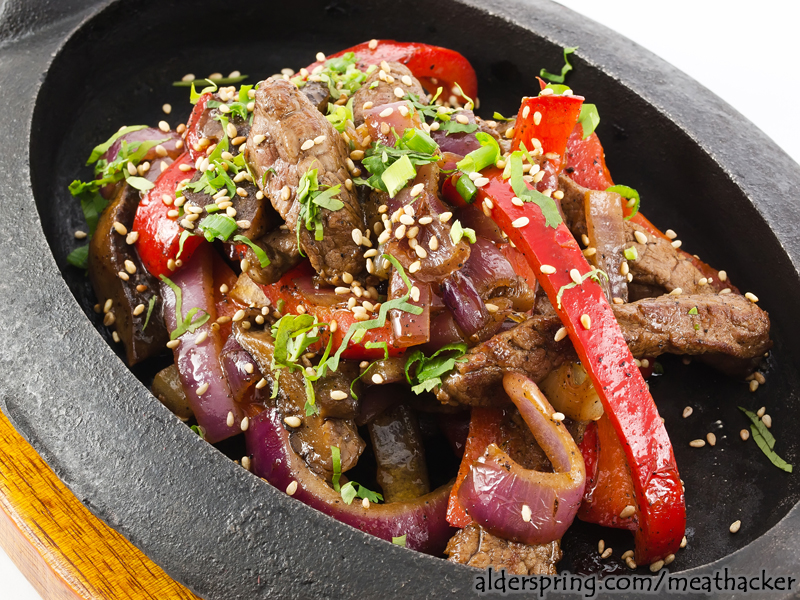 Beef sampler flatiron steak with roasted red peppers. 