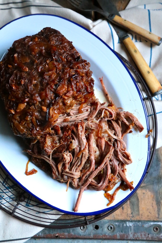 Pull apart brisket recipe from Country Cleaver. 