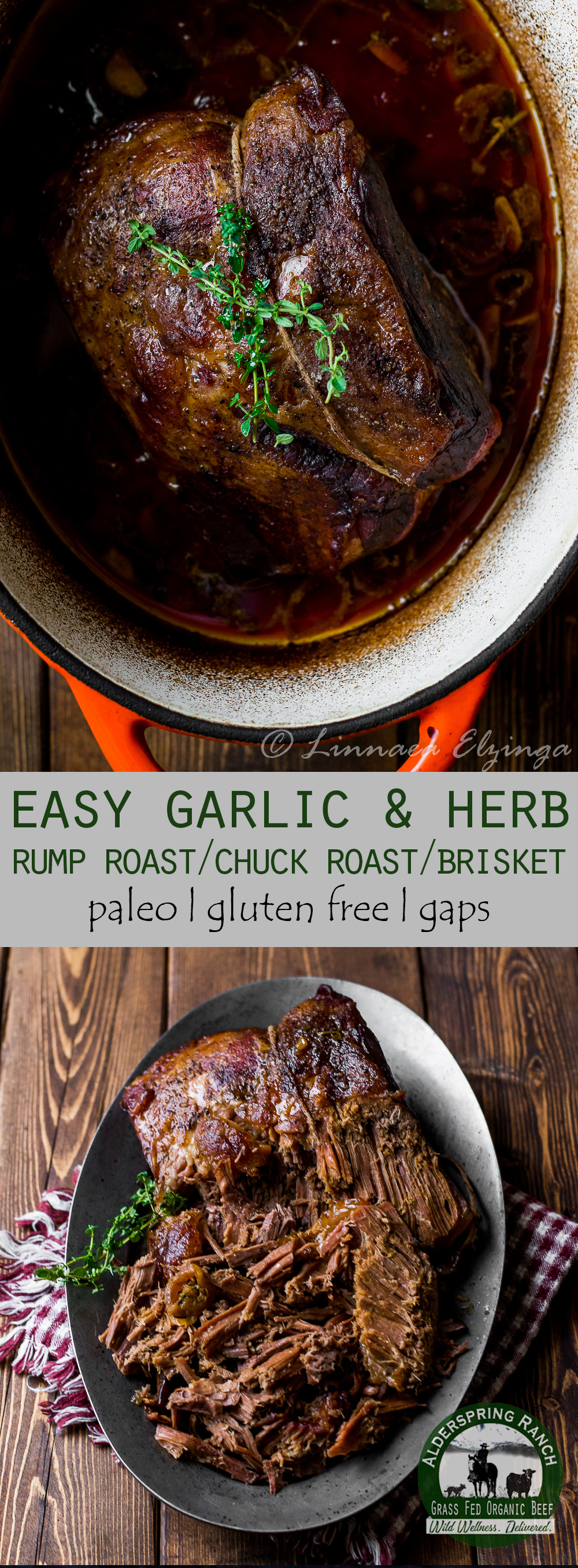 Cooking rump roast, chuck roast, or brisket? Try this easy garlic herb roast recipe that's perfect for fall! AIP, GAPs, Paleo, Gluten Free.