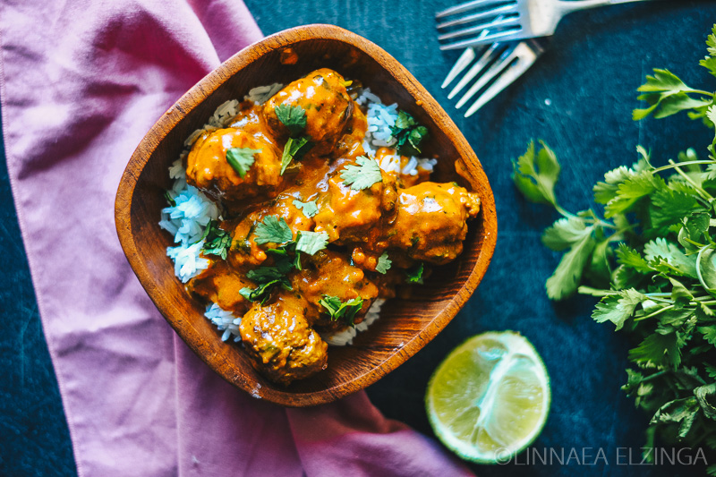 Indian meatballs with masala sauce, served over rice. 