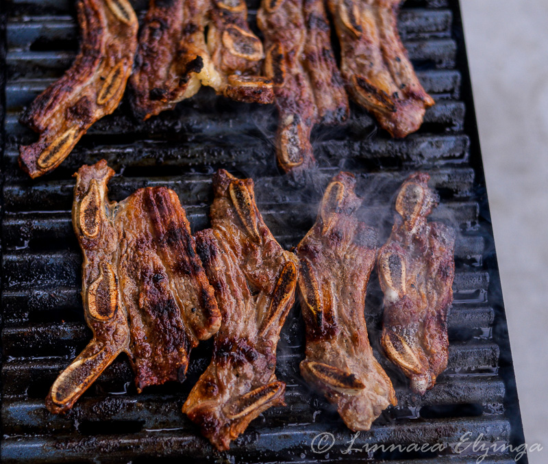 Flanken short ribs on the grill. 