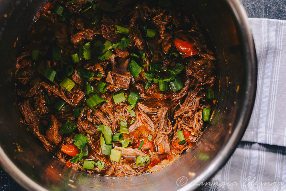 Mexican Barbacoa shredded beef rump roast in the Instant Pot. 