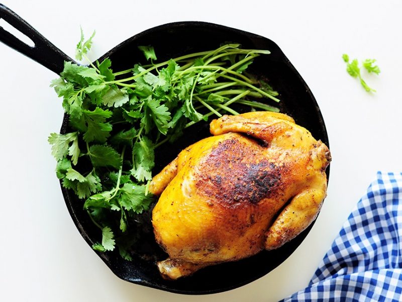 Whole chicken sous vide with dry rub. 