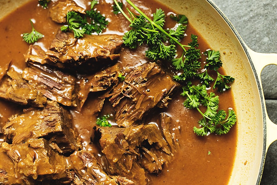 Shredded Beef Roast with Gravy and Garnish