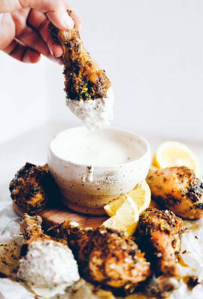 Crispy Baked Italian Chicken Drumsticks and Ranch Dip