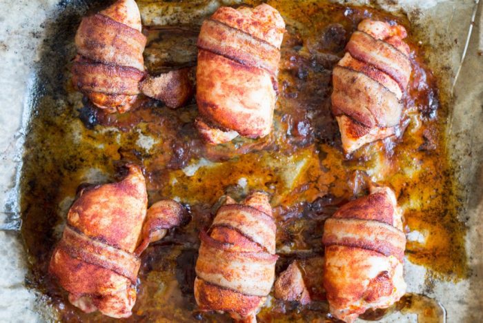 Smoky Bacon Wrapped Chicken Thighs